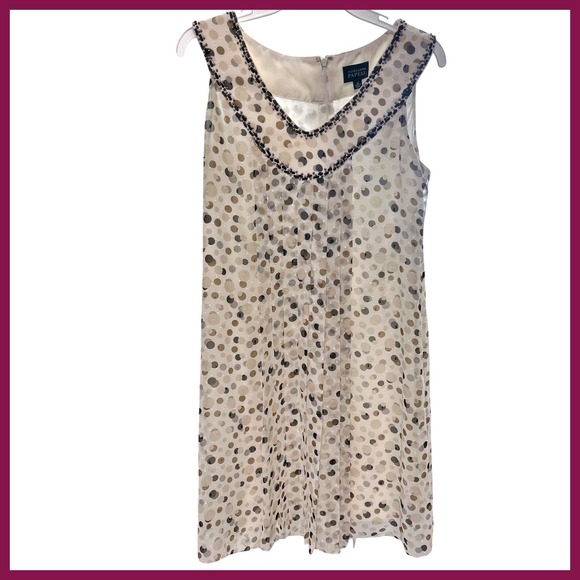 Adrianna Papell Dresses & Skirts - Adrianna Papell Womens Polka Dot Beaded Sequin V-Neck Shift Dress Cream Size 12